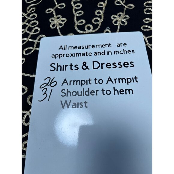 Catherines Black Tunic Top With Gold Floral Embroidery 3/4 Sleeves V-Neck Sz 1X - Picture 10 of 10